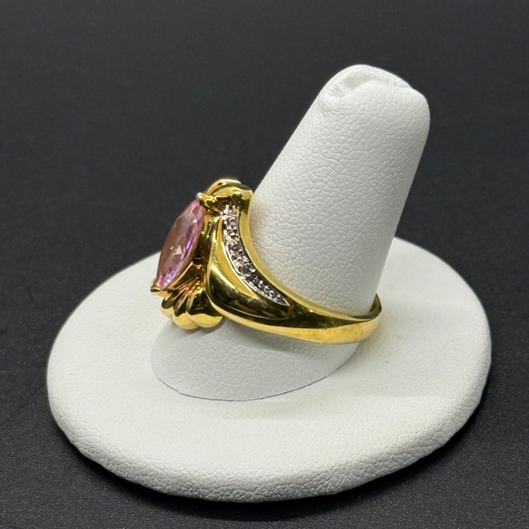 Seta Pink Marquise CZ Ring with Clear Accent Stones on a Bypass Style Band - Picture 4 of 12